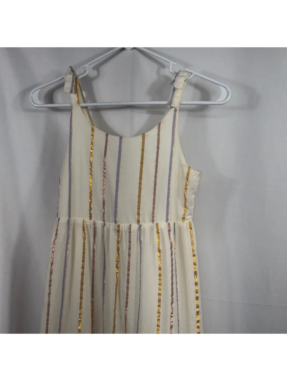Old Navy Girls Size L 10-12 Cream Metallic Stripe Tiered Maxi Dress